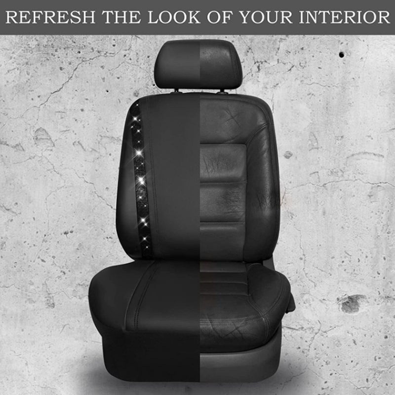 Car Cover Set, Universal Shining Diamond Seat Covers with Matching Headrest Covers Waterproof PU Leather Rhinestone Covers for Women Men, 4PCS (Black Diamond) - Image 2
