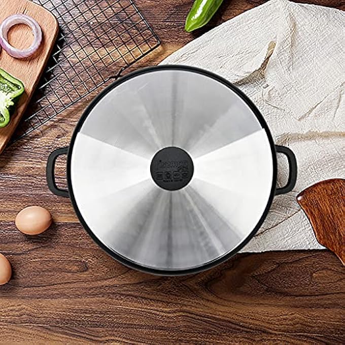 فيسمان قدر طهي جريتا مصنوع من الألومنيوم مع طلاء غير لاصق، 28 × 125 سم، 65 لتر، مع غطاء زجاجي، قدر طهي متعدد الأغراض، قدر صلصة، قدر حساء، متعدد الطبقات فائق المتانة - Image 2