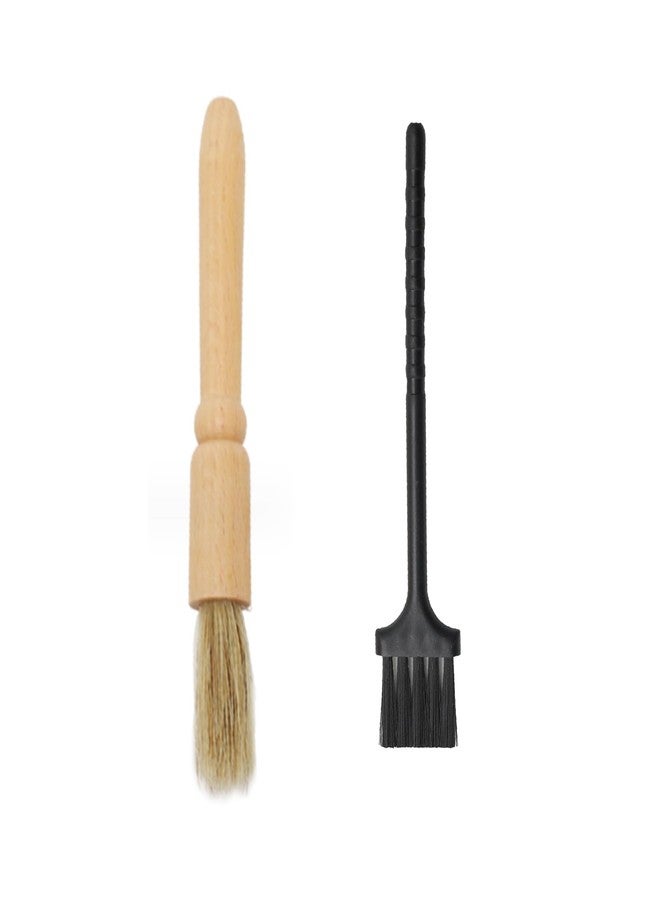 YAFIYGI 2 Pack Coffee Grinder Cleaning Brush Heavy Wood Handle Natural Bristles Dusting Espresso Brush and Nylon Espresso Machine Brush Burr Grinder Cleaner for Toaster Pollen Pot Barista Kit Tool - Image 1