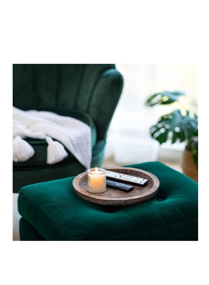 OASIS-TH 1 Pack  Rustic Wooden Serving Tray Round Wood Decorative Candle Holder, Candle Holder Tray Home Decor, Butler Farmhouse Ottoman Tray for Home Coffee Table - Lightweight and Durable 31.5CM X29.5CM X3.5CM  - Image 3