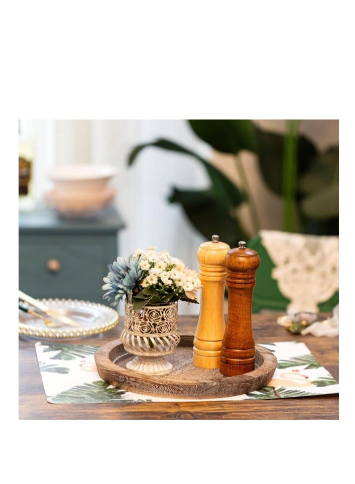 OASIS-TH 1 Pack  Rustic Wooden Serving Tray Round Wood Decorative Candle Holder, Candle Holder Tray Home Decor, Butler Farmhouse Ottoman Tray for Home Coffee Table - Lightweight and Durable 31.5CM X29.5CM X3.5CM  - Image 4