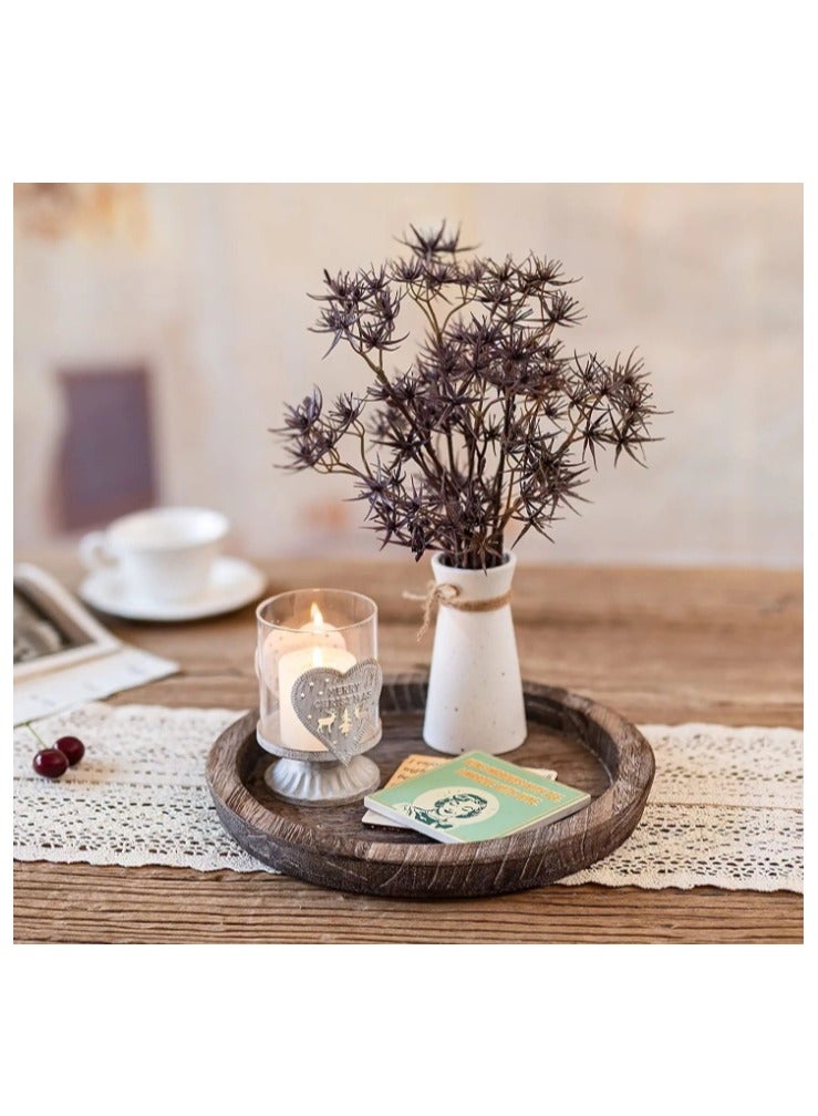 OASIS-TH 1 Pack  Rustic Wooden Serving Tray Round Wood Decorative Candle Holder, Candle Holder Tray Home Decor, Butler Farmhouse Ottoman Tray for Home Coffee Table - Lightweight and Durable 31.5CM X29.5CM X3.5CM  - Image 5