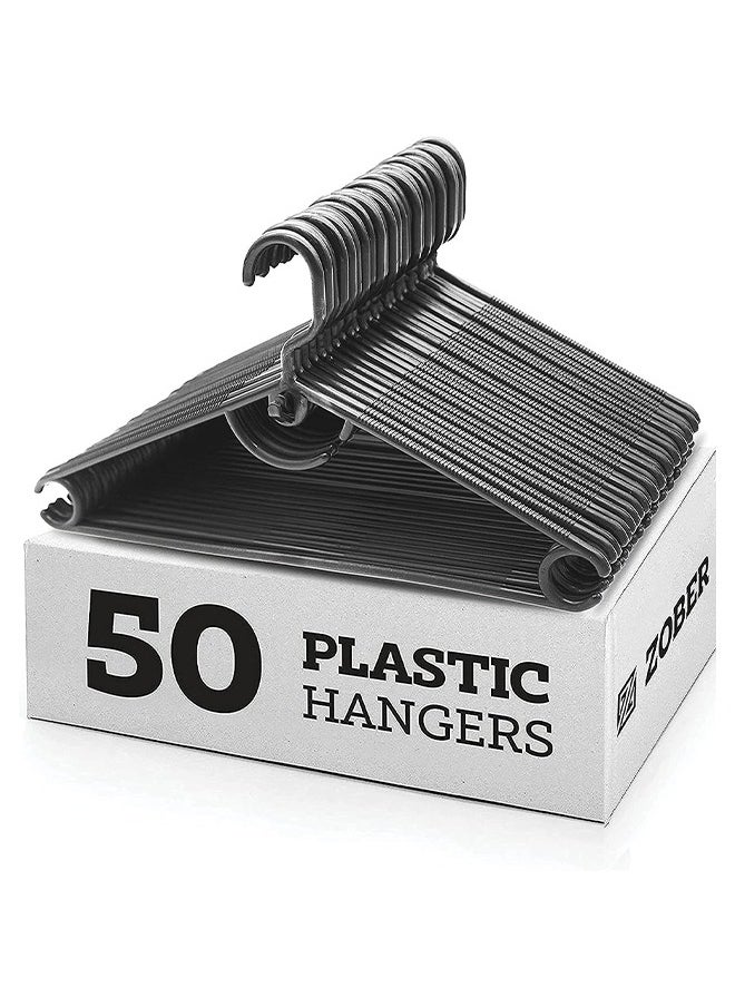 ZOBER Standard White Plastic Hangers Pack Of 50 With Strap Hooks, Durable & Slim, Light-Weight For Shirts, Pants, Dresses Hangs Upto 5.5 Lbs  - Image 1
