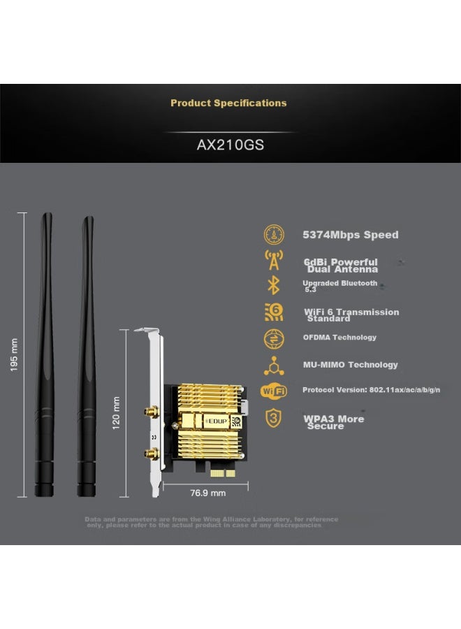 Edup Ax210 Wireless Network Adapter, Wifi 6 Dual-Band Gigabit Pci-E Wireless Network Card, Desktop-Specific 5374M Bluetooth 5.3 Two-In Wireless Wifi Receiver Ax210Gs - Image 2