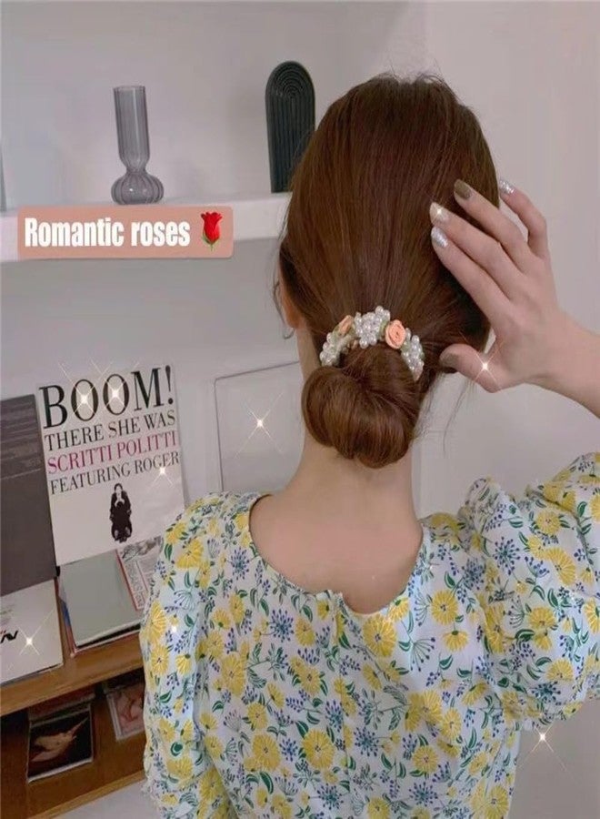 Fairytale Rose Pearl Hair Band High Elastic Hair Tie Ponytail Hair Tie Fashion Sweet Headwear For Girls And Womens. (Peach, Medium) - Image 5