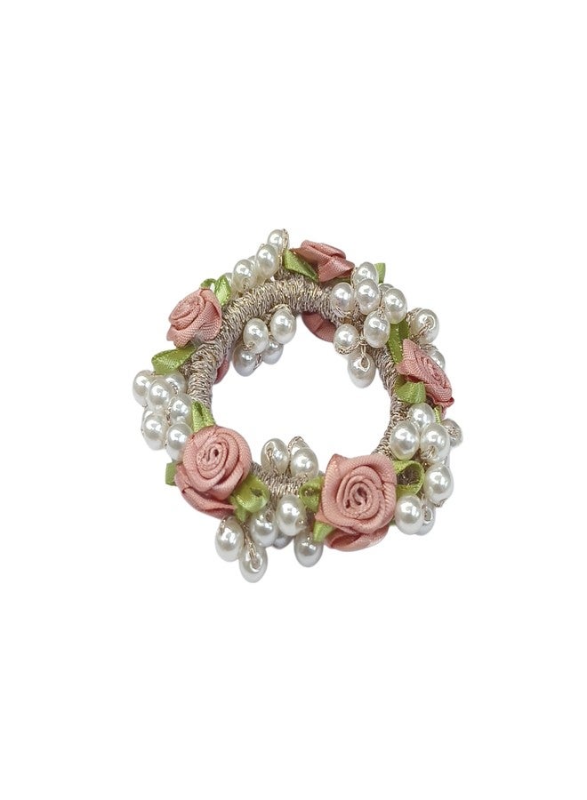 Fairytale Rose Pearl Hair Band High Elastic Hair Tie Ponytail Hair Tie Fashion Sweet Headwear For Girls And Womens. (Peach, Medium) - Image 3