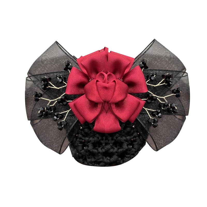Zerodis Hair Clamp/Holder Barrette, Elegant Fabric Accessory with Net Design for Chignon Bun, Easy to Use for Women, Ideal for Formal Occasions and Daily Wear (Red) - Image 1