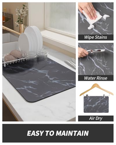 AMOAMI-Coffee Mat Hide Stain Rubber Backed Absorbent Dish Drying Mat for Kitchen Counter-Coffee Bar Accessories Fit Under Maker Machine Pot Espresso Machine Dish Rack 16"x24" - Image 4