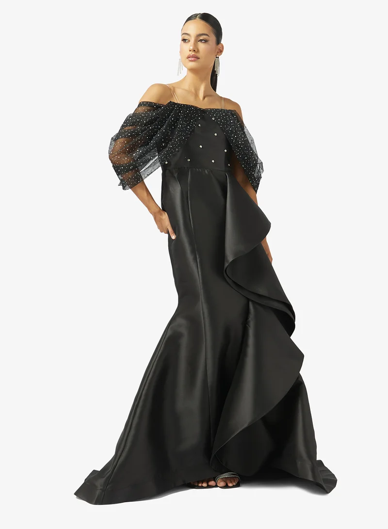 Off Shoulder Memaid Gown With Ruffles