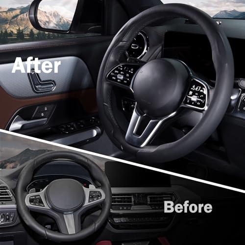 Aotoyou Steering Wheel Cover Thin Car Steering Wheel Accessories Universal Snap On Protector, Black - Image 5