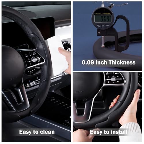 Aotoyou Steering Wheel Cover Thin Car Steering Wheel Accessories Universal Snap On Protector, Black - Image 3