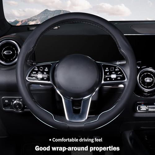 Aotoyou Steering Wheel Cover Thin Car Steering Wheel Accessories Universal Snap On Protector, Black - Image 2