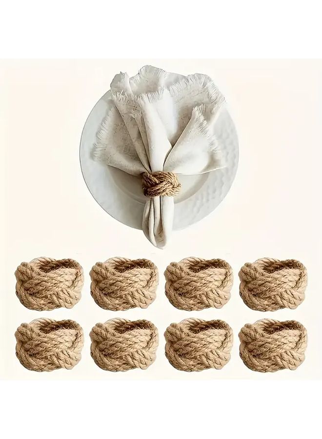6 Pieces Handmade Jute Napkin Rings Brown Rope Napkin Holders For Table Decor Creative Tableware Accessories Universal Size Suitable For Thanksgiving Christmas Beach Party Wedding New Year - Image 1