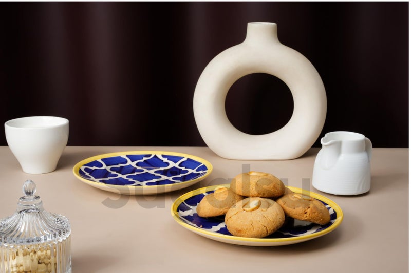 Sugalsu Dinner Side Plates Set of 4, 7 inch Dish Set - Microwave, Oven, and Dishwasher Safe, Scratch Resistant, Modern Rustic Dinnerware- Kitchen Porcelain Serving Dishes - Blue - Image 5