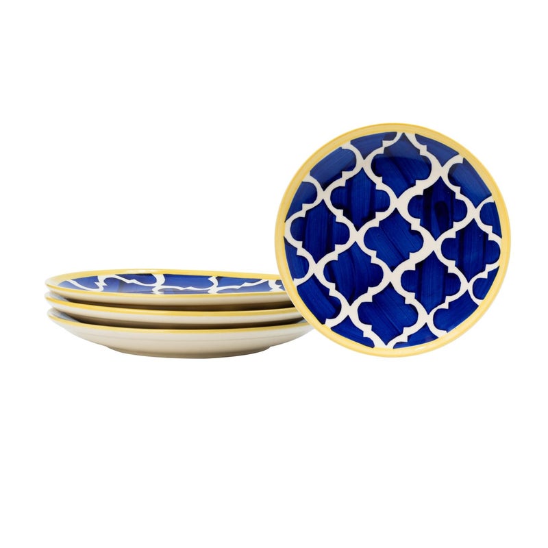 Sugalsu Dinner Side Plates Set of 4, 7 inch Dish Set - Microwave, Oven, and Dishwasher Safe, Scratch Resistant, Modern Rustic Dinnerware- Kitchen Porcelain Serving Dishes - Blue - Image 1