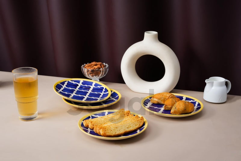 Sugalsu Dinner Side Plates Set of 4, 7 inch Dish Set - Microwave, Oven, and Dishwasher Safe, Scratch Resistant, Modern Rustic Dinnerware- Kitchen Porcelain Serving Dishes - Blue - Image 3