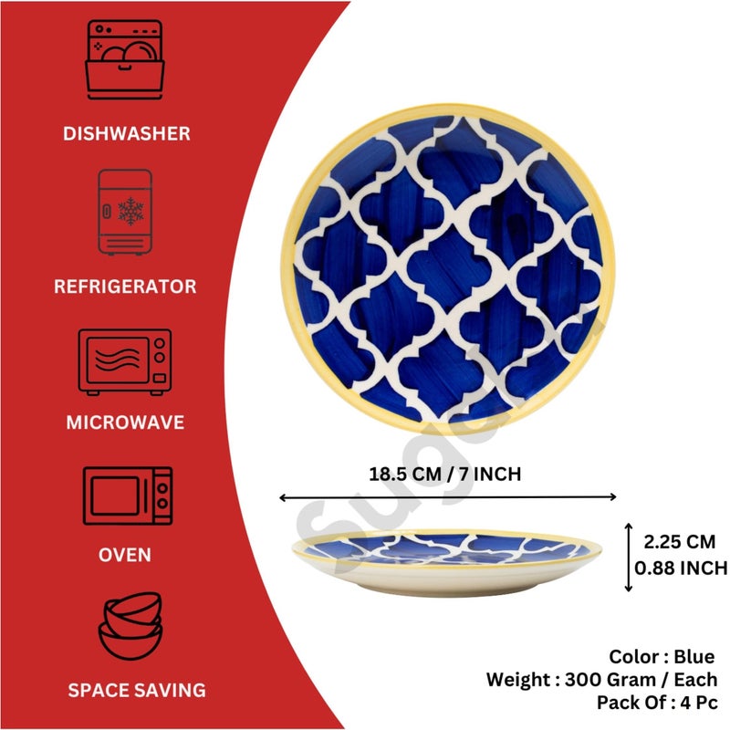 Sugalsu Dinner Side Plates Set of 4, 7 inch Dish Set - Microwave, Oven, and Dishwasher Safe, Scratch Resistant, Modern Rustic Dinnerware- Kitchen Porcelain Serving Dishes - Blue - Image 2