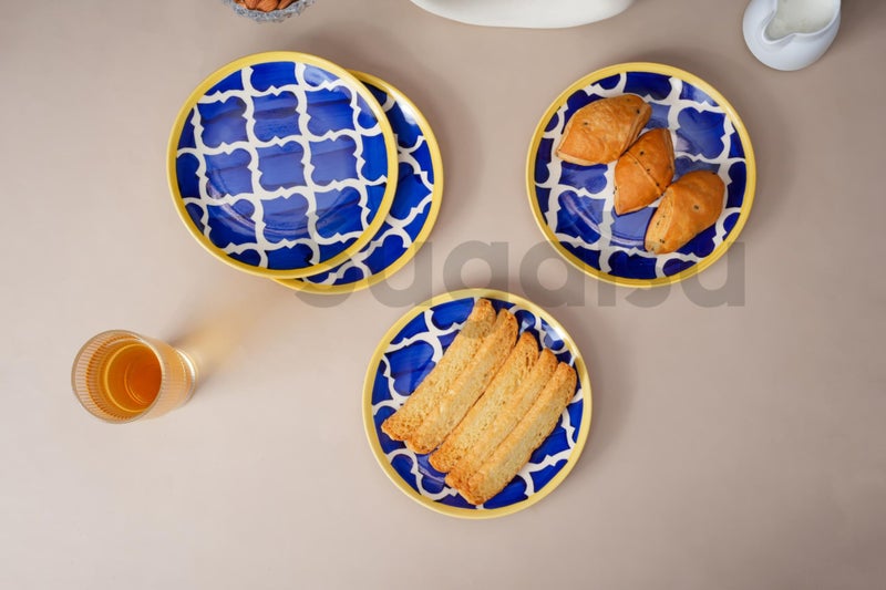 Sugalsu Dinner Side Plates Set of 4, 7 inch Dish Set - Microwave, Oven, and Dishwasher Safe, Scratch Resistant, Modern Rustic Dinnerware- Kitchen Porcelain Serving Dishes - Blue - Image 4
