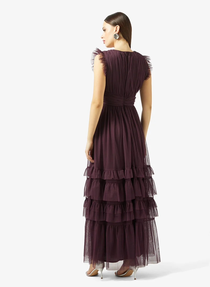 Anaya With Love Flutter Sleeve Ruffle Maxi Dress