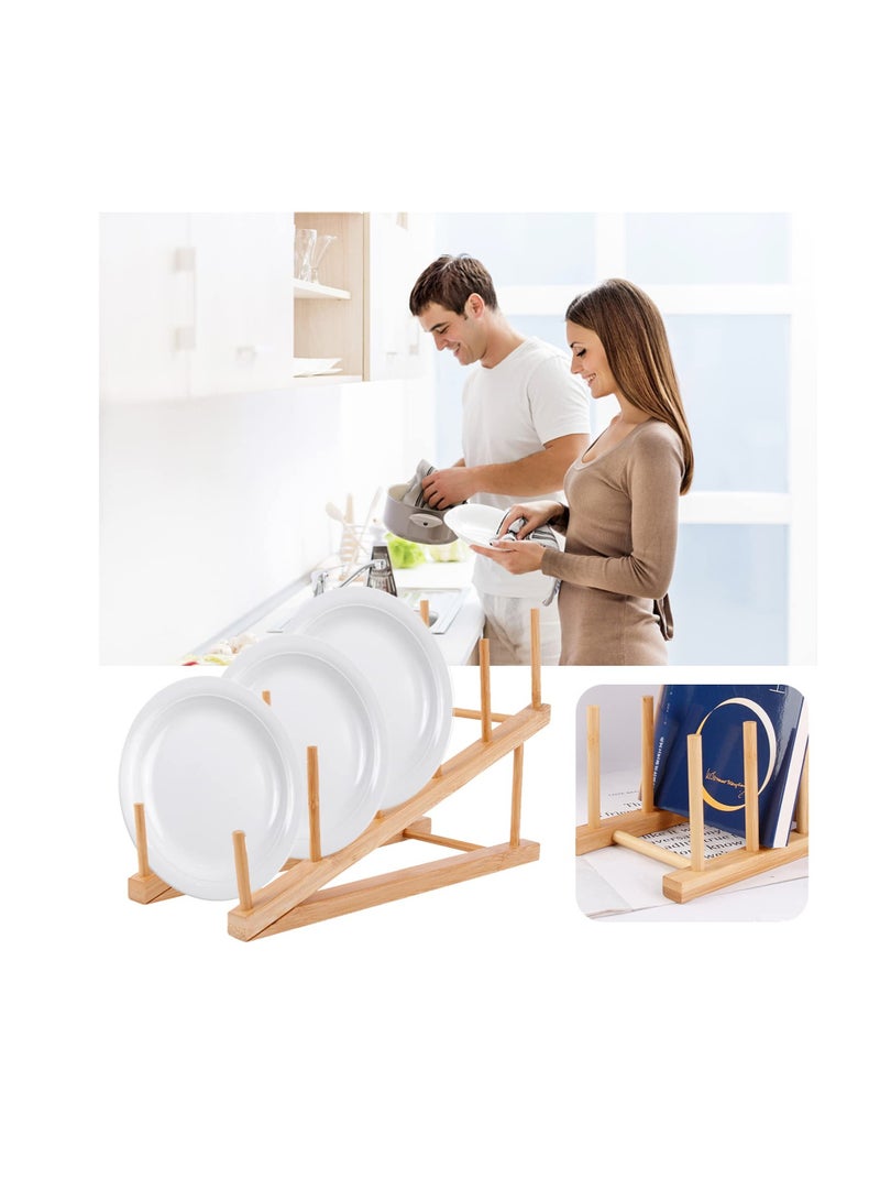 Excefore 2 Pack Wooden Dish Rack, Wooden Plate Rack, Kitchen Counter Storage Holder, Dish Drying Rack, Suitable for Plate, Cup, Pot Lid, Bowl, Cutting Board - Image 4