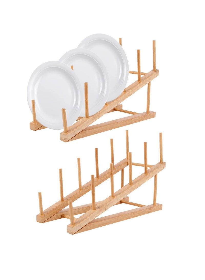 Excefore 2 Pack Wooden Dish Rack, Wooden Plate Rack, Kitchen Counter Storage Holder, Dish Drying Rack, Suitable for Plate, Cup, Pot Lid, Bowl, Cutting Board - Image 1