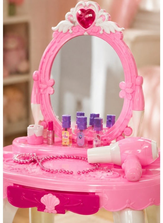 DAT Princess Glamour Vanity Table with Heart-Shaped Mirror, LED Light and Musical Effects, Pink and White - Image 3