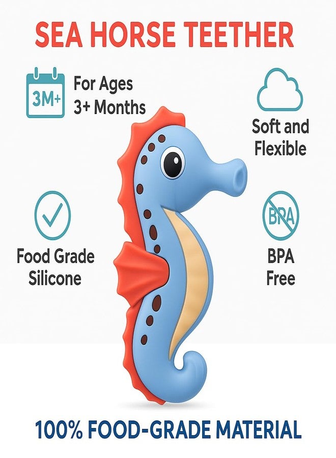 DTR Creation Seahorse Baby Teether Toy ? Blue BPA-Free Silicone Teething for Infants & Toddlers | Soft & Safe Gum Soother Chew Toy 100% Food-Grade Material - Image 3