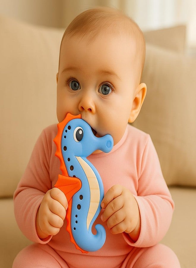 DTR Creation Seahorse Baby Teether Toy ? Blue BPA-Free Silicone Teething for Infants & Toddlers | Soft & Safe Gum Soother Chew Toy 100% Food-Grade Material - Image 2