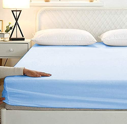 Easy Bedding 100 Cotton Elastic Fitted Bedsheet with 2 Pillow Cover 1000TC 12 Deep Pocket Fitted Bedsheet All Around Elastic Fitted Soft King Size Light Blue Solid - Image 1
