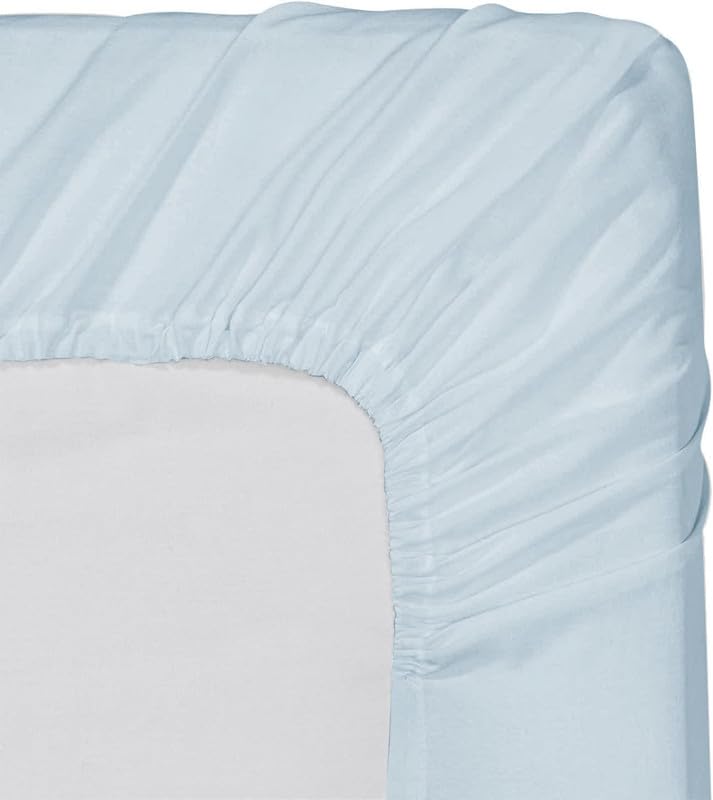 Easy Bedding 100 Cotton Elastic Fitted Bedsheet with 2 Pillow Cover 1000TC 12 Deep Pocket Fitted Bedsheet All Around Elastic Fitted Soft King Size Light Blue Solid - Image 3