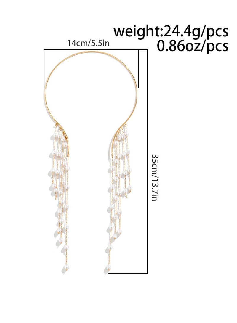 Excefore Adjustable Gold Big Pearl Choker Necklace for Women, Elegant Cuff Collar Statement Chain Necklace. Simple Metal Open Pearl Choker Necklace, Pearl Chest Body Jewelry for Women. - Image 3