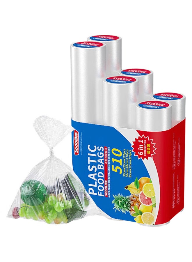 Sodolike Shangdao Perforated Food Storage Bags, 6-Roll Combo Pack, 510 Pieces Total, Large/Medium/Small, Thickened Plastic Food Bags, Disposable - Image 3