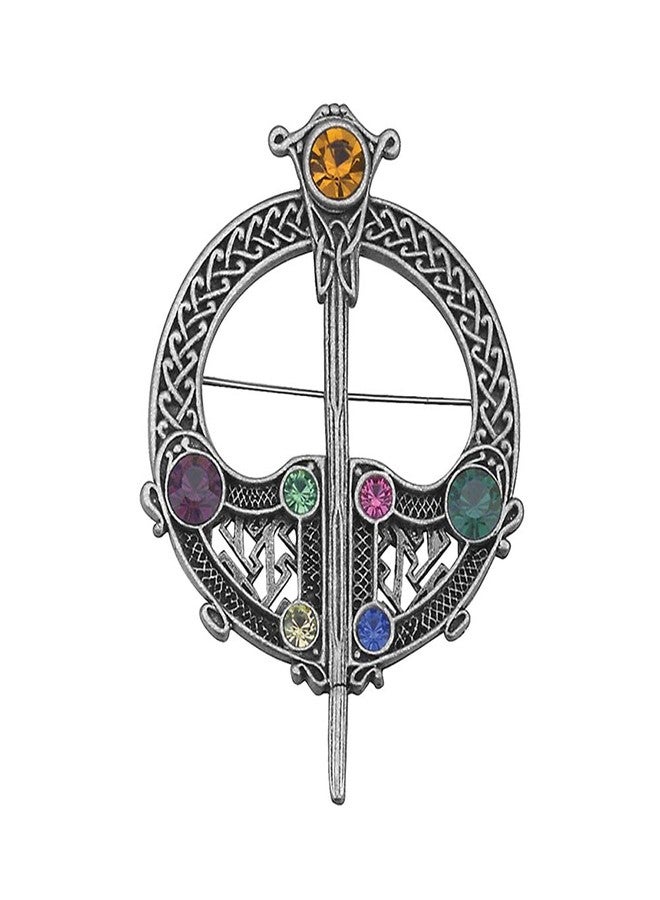 Biddy Murphy Irish Tara Pin Rhodium Plated Celtic Brooch Multicolor Gems Made in Ireland - Image 1
