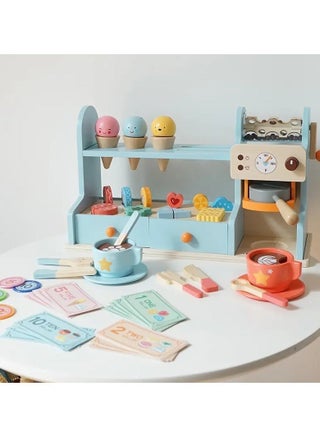Luxury Wooden Coffee & Ice Cream Counter Playset for Kids - Pretend Play Kitchen Toy with Accessories, Perfect for Early Education and Role-Playing Fun, 46.5x25x16 cm, 4kg - view 5