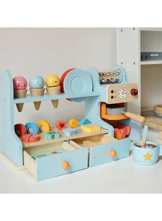 Luxury Wooden Coffee & Ice Cream Counter Playset for Kids - Pretend Play Kitchen Toy with Accessories, Perfect for Early Education and Role-Playing Fun, 46.5x25x16 cm, 4kg - view 2