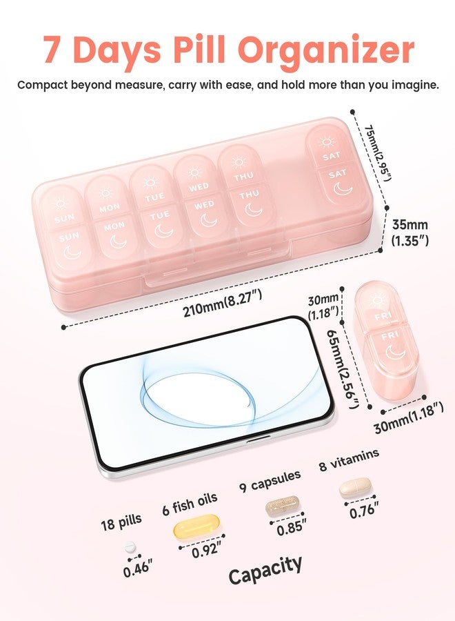 Pillex Weekly Pill Organizer 2 Times a Day, Daily AM PM Pill Box Case 7 Day with Large Openings for Easy to Use, Travel Medicine Container for Medication, Vitamins, Supplements - Pink - Image 2