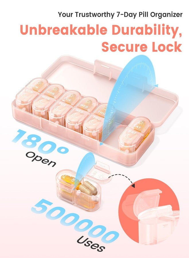 Pillex Weekly Pill Organizer 2 Times a Day, Daily AM PM Pill Box Case 7 Day with Large Openings for Easy to Use, Travel Medicine Container for Medication, Vitamins, Supplements - Pink - Image 3