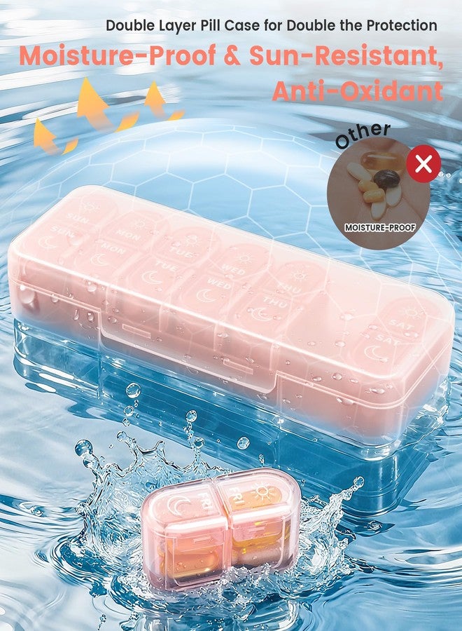 Pillex Weekly Pill Organizer 2 Times a Day, Daily AM PM Pill Box Case 7 Day with Large Openings for Easy to Use, Travel Medicine Container for Medication, Vitamins, Supplements - Pink - Image 5