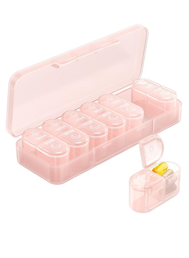 Pillex Weekly Pill Organizer 2 Times a Day, Daily AM PM Pill Box Case 7 Day with Large Openings for Easy to Use, Travel Medicine Container for Medication, Vitamins, Supplements - Pink - Image 1