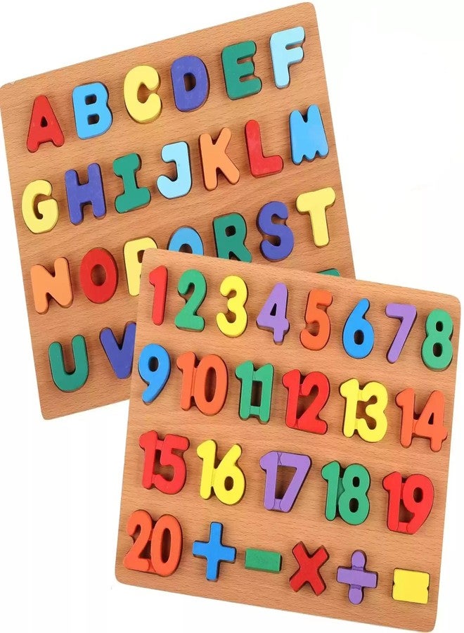 Dishvy® Toddler Wooden Alphabet and Number Learning Toys, Educational Preschool Toys, Baby Shower Gift, Set of 2 (Alphabet+Numbers Combo) - Image 1