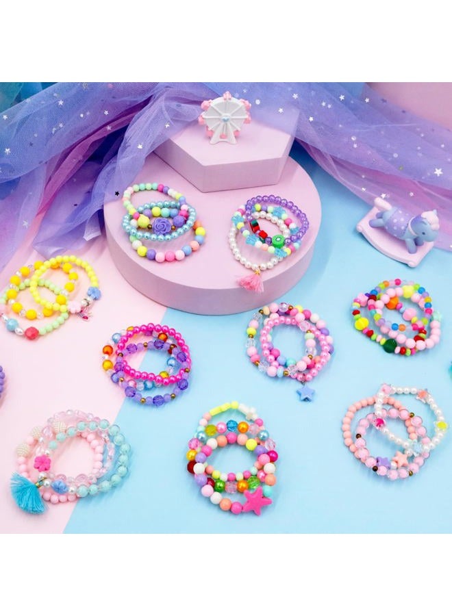 PinkSheep Beaded Bracelets for Kids- 12 Pack 36 PC, Little Girl Plastic Bracelets, Flower Butterfly Pink Bracelet, Party Favor - Image 5