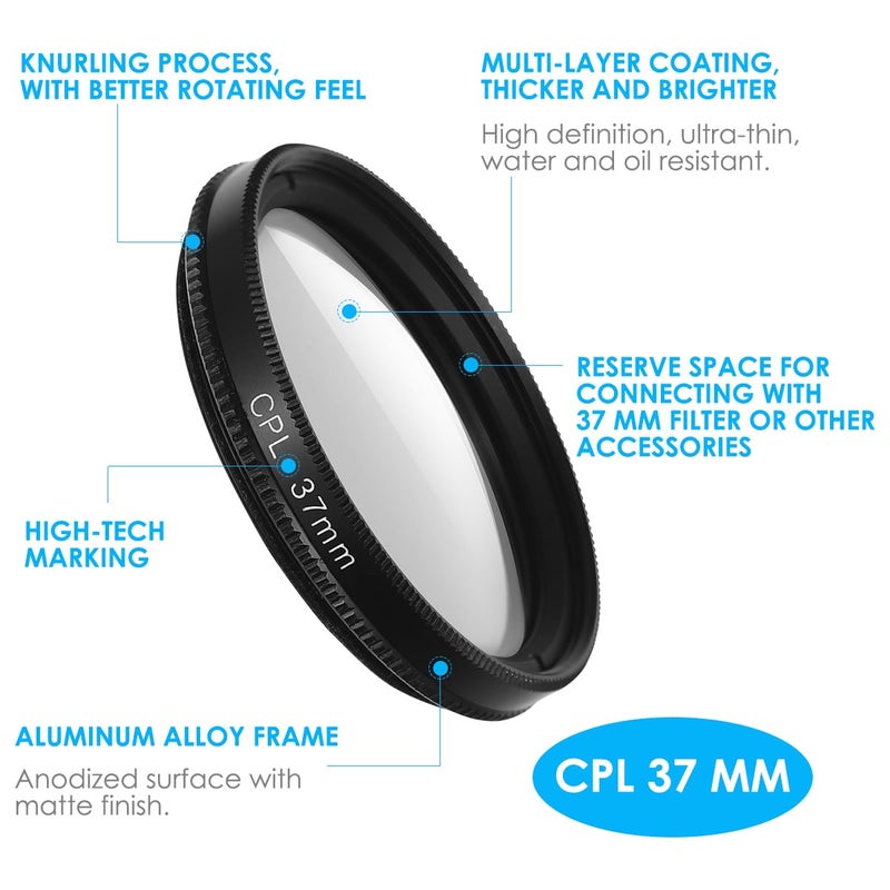 UKCOCO 37mm Cpl Phone Camera Lens - Ultra-Thin Clip-on Circular Polarizer Filter for Smartphones - Enhance Color Saturation, Reduce Glare, Portable and Detachable - Image 2