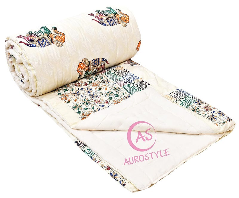 AUROSTYLE 400 TC Pure Cotton Jaipuri Design Printed Quilt | Light Weight Single Bed Razai/Rajai - 85 x 55 Inches (AUR_Design-106) - Image 3