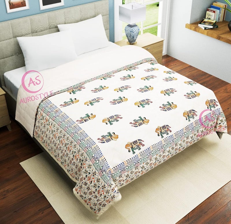 AUROSTYLE 400 TC Pure Cotton Jaipuri Design Printed Quilt | Light Weight Single Bed Razai/Rajai - 85 x 55 Inches (AUR_Design-106) - Image 4