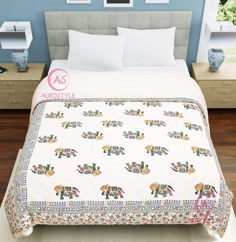 AUROSTYLE 400 TC Pure Cotton Jaipuri Design Printed Quilt | Light Weight Single Bed Razai/Rajai - 85 x 55 Inches (AUR_Design-106) - Image 5