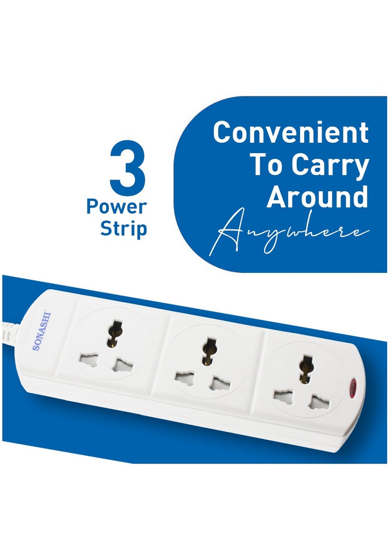 SONASHI - 3Way Universal Extension Socket with 3M Length Copper AC Cord  Featured with Indicator Light and Safety Shutter  Ideal For All Electronic Devices SES-903 - Image 1