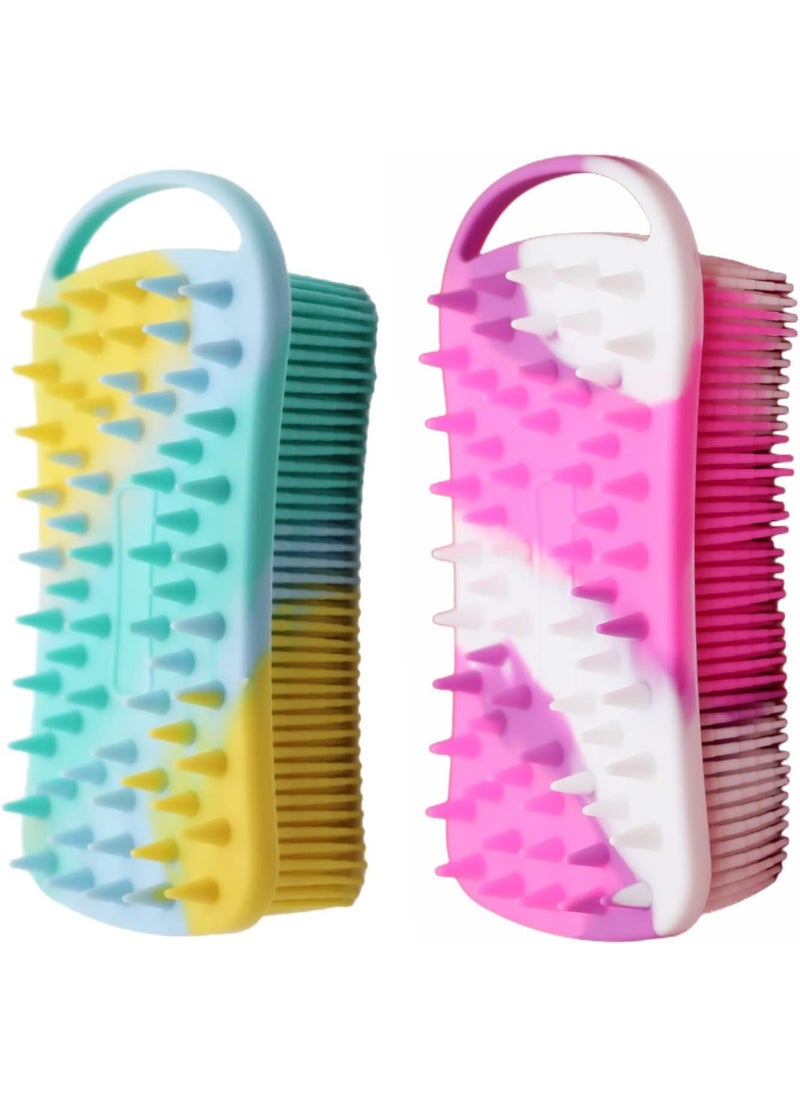 CINLITEK 2Pack Dual Sided Silicone Body Scrubber for Exfoliating, Shower&Scalp Massage, 2 in 1 Bath&Shampoo Brush,Soft Body Exfoliator Silicone Loofah Shower Scrubber Brush for All Kinds of Skin 