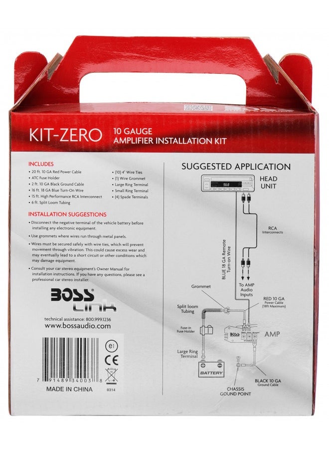 BOSS AUDIO SYSTEMS Boss Audio Systems Kit-Zero 10 Gauge Wiring Installation Kit For Car Amplifiers - A Car Amplifier Wiring Kit Helps You Make Connections And Brings Power To Your Radio, Subwoofers And Speakers  - Image 2