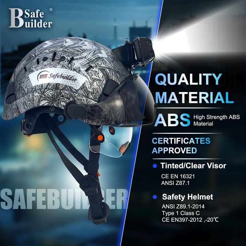 SAFEBUILDER Safety Hard Hats with Visor and Headlight Lightweight Vented Safety Helmet Headlamp for Construction Industrial Outdoor Work ANSI Z89.1 Approved (GangMu+CSV+SHL01 Headlight) - Image 3