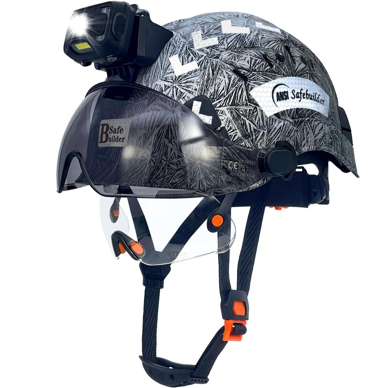 SAFEBUILDER Safety Hard Hats with Visor and Headlight Lightweight Vented Safety Helmet Headlamp for Construction Industrial Outdoor Work ANSI Z89.1 Approved (GangMu+CSV+SHL01 Headlight) - Image 1